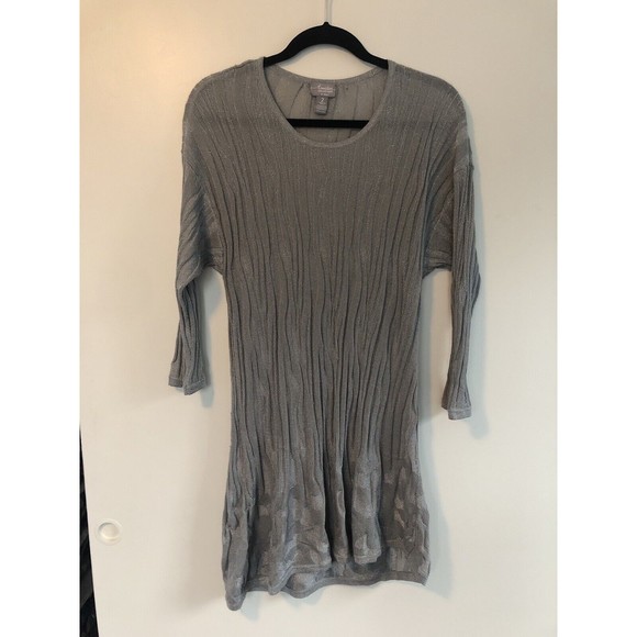 Chico’s Travelers Size 2 (L) Gray Metallic Zebra Cheetah Print Sheer Mini Dress - Picture 2 of 14